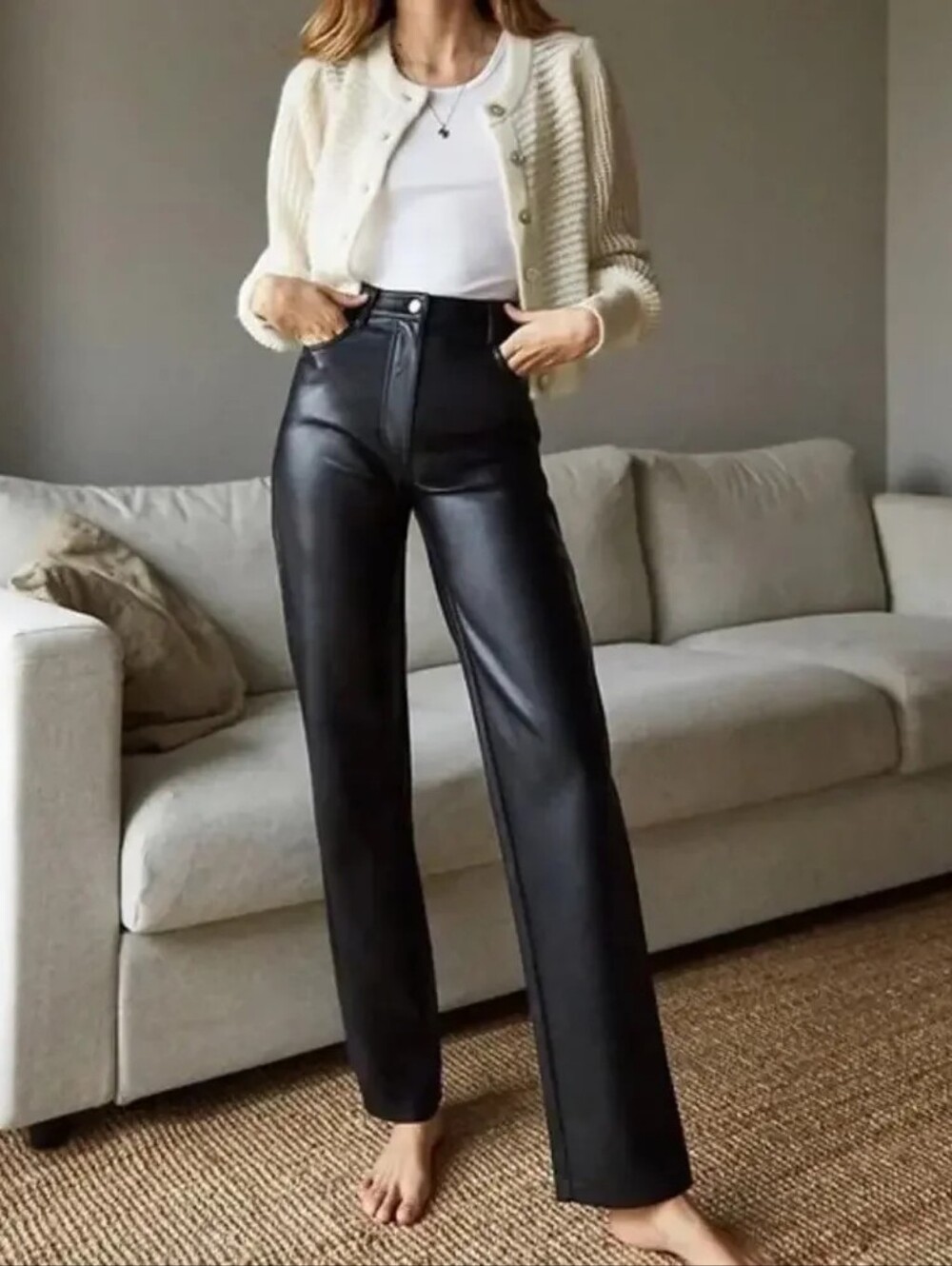 Aritzia Wilfred Melina Vegan Leather Straight Leg High Waist Black Pant Size 6